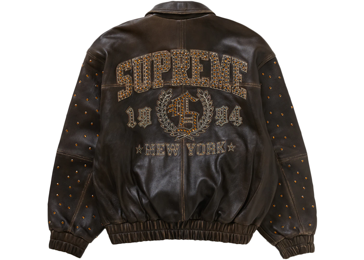 Supreme Gem Studded Leather Jacket Brown Men's SS24 US