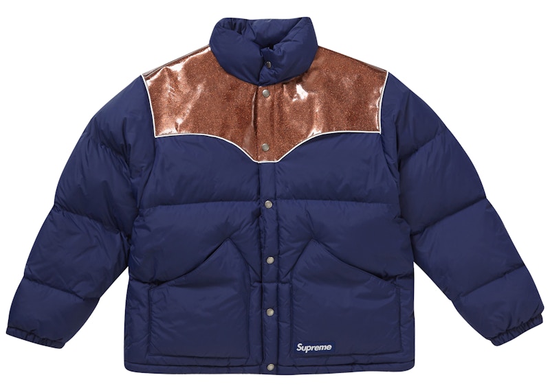 Supreme Glitter Yoke Down Puffer Jacket Navy Men s FW22 US