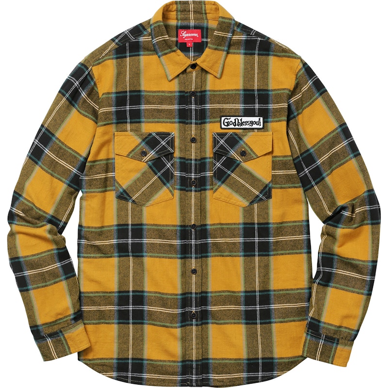 Supreme God Bless Plaid Flannel Shirt Gold - FW17 Men's - US