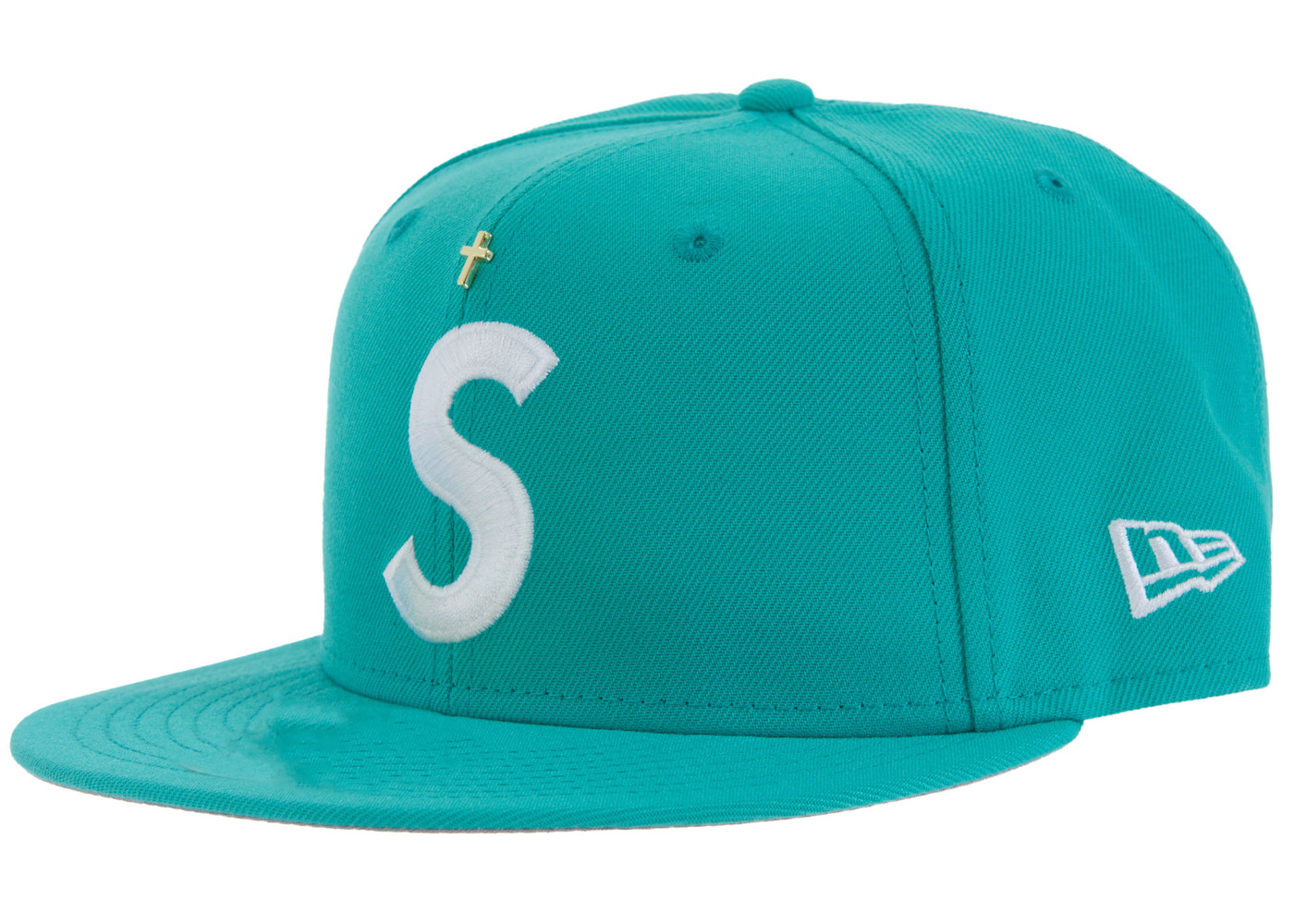 Supreme Gold Cross S Logo New Era Fitted Hat Teal