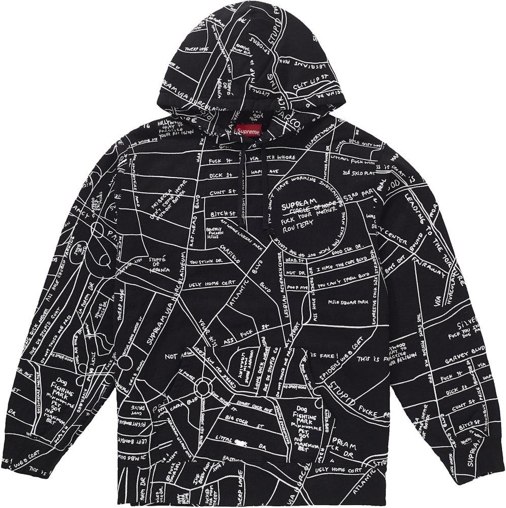 Supreme Gonz Embroidered Map Hooded Sweatshirt Black - SS19