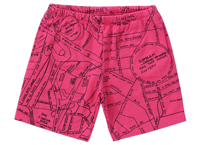 Supreme Gonz Embroidered Map Sweatshort Magenta - SS19 Homme - FR