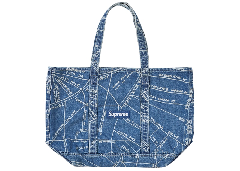 Supreme Gonz Map Denim Tote Washed Blue