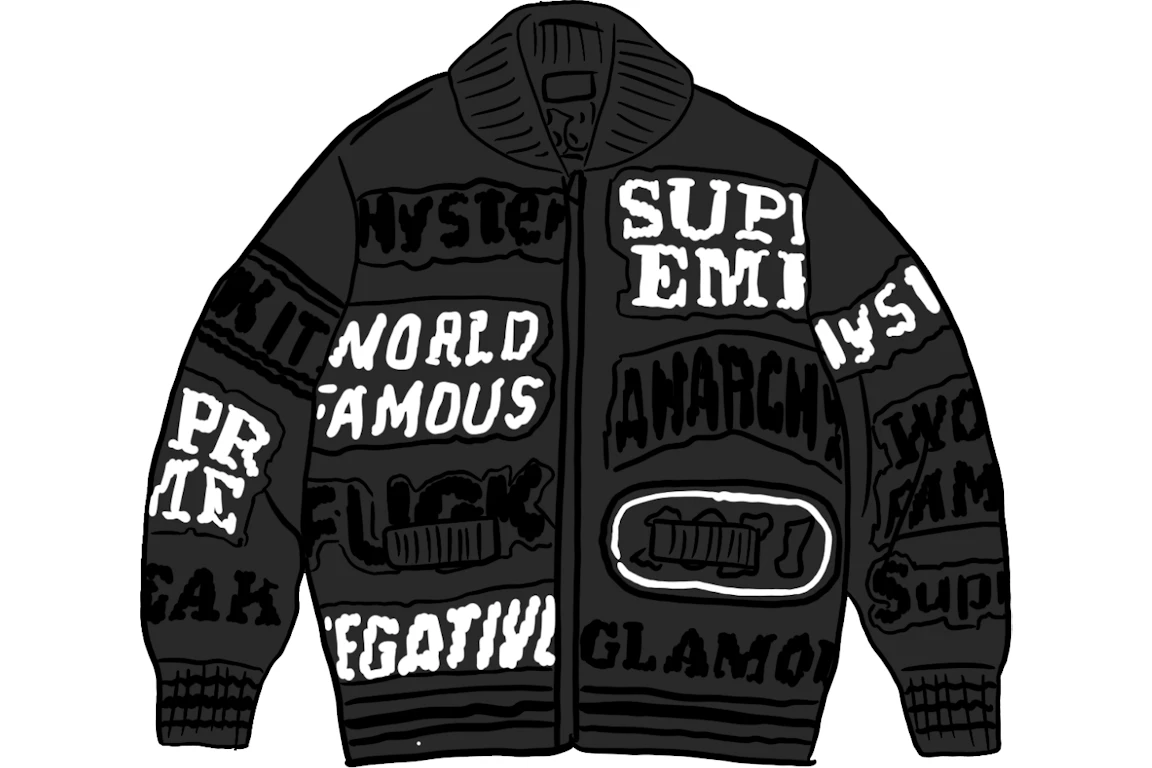 Supreme HYSTERIC GLAMOUR Logos Zip Up Sweater Black
