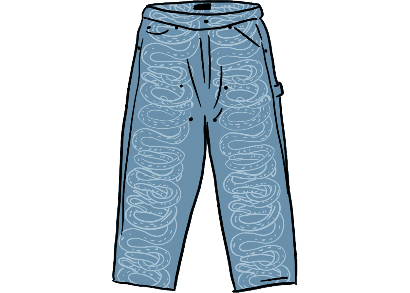 Supreme HYSTERIC GLAMOUR Snake Double Knee Denim Painter Pant Blue 