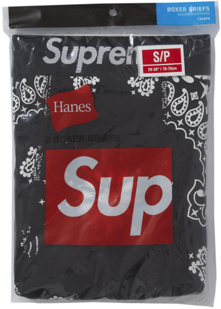 DS SzM - Supreme®/Hanes® Bandana Boxer Briefs Black (2 Boxers in 1 Pack)