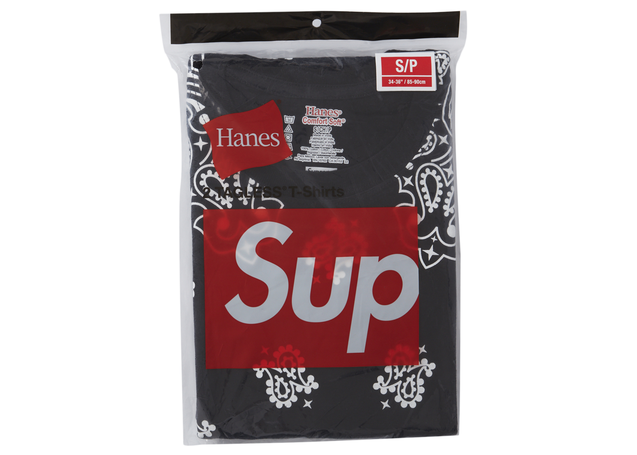 Supreme Hanes Bandana Tagless Tees (2 Pack) Black Men's - FW22 - US