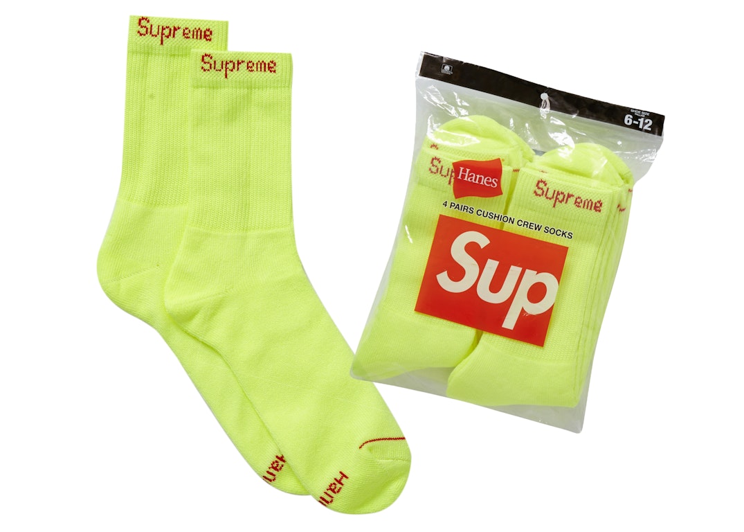 Pre-owned Supreme Hanes Crew Socks (4 Pack) Flourescent Yellow