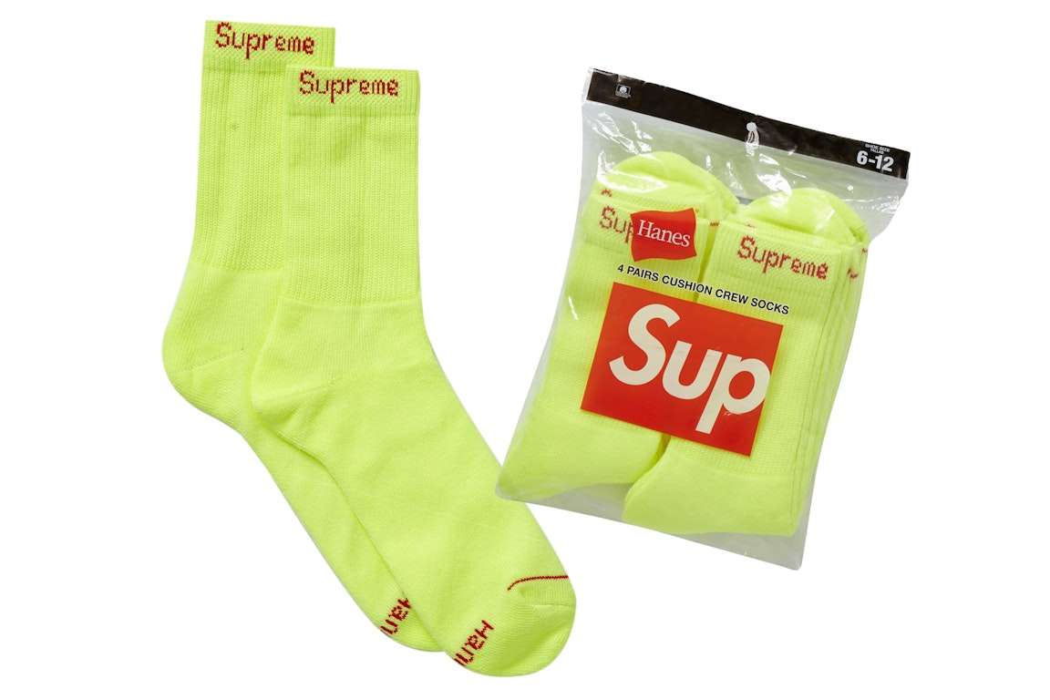 Pre-owned Supreme Hanes Crew Socks (2 Pack) Flourescent Yellow