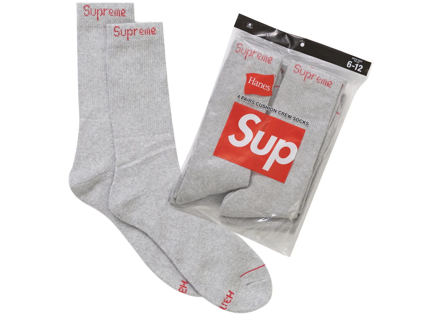 Supreme Hanes Crew Socks (4 Pack) Heather Grey SS24 US