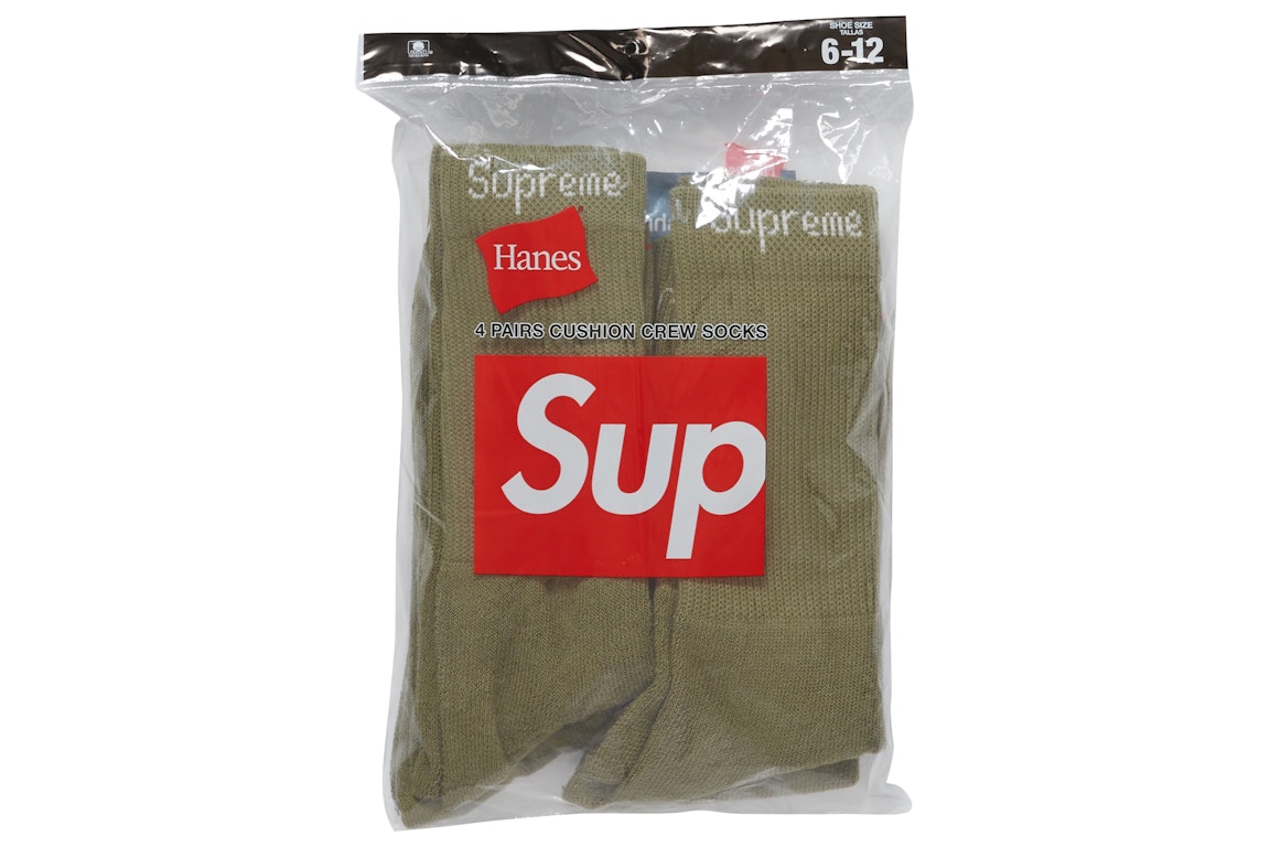 Pre-owned Supreme Hanes Crew Socks (4 Pack) Olive