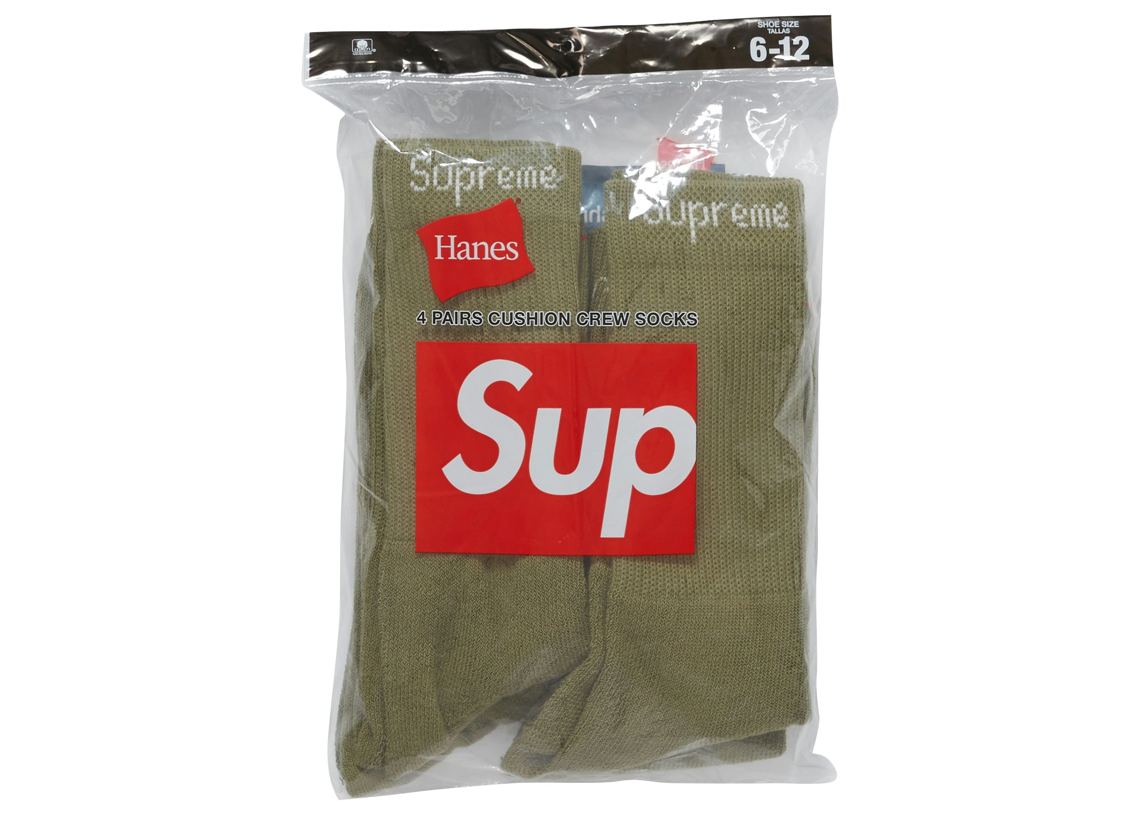 Supreme Hanes Crew Socks (4 Pack) Olive - SS22