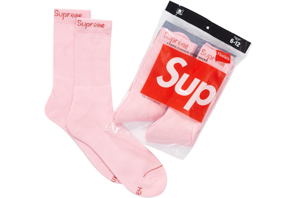 Supreme Hanes Crew Socks 4 Pack Pink