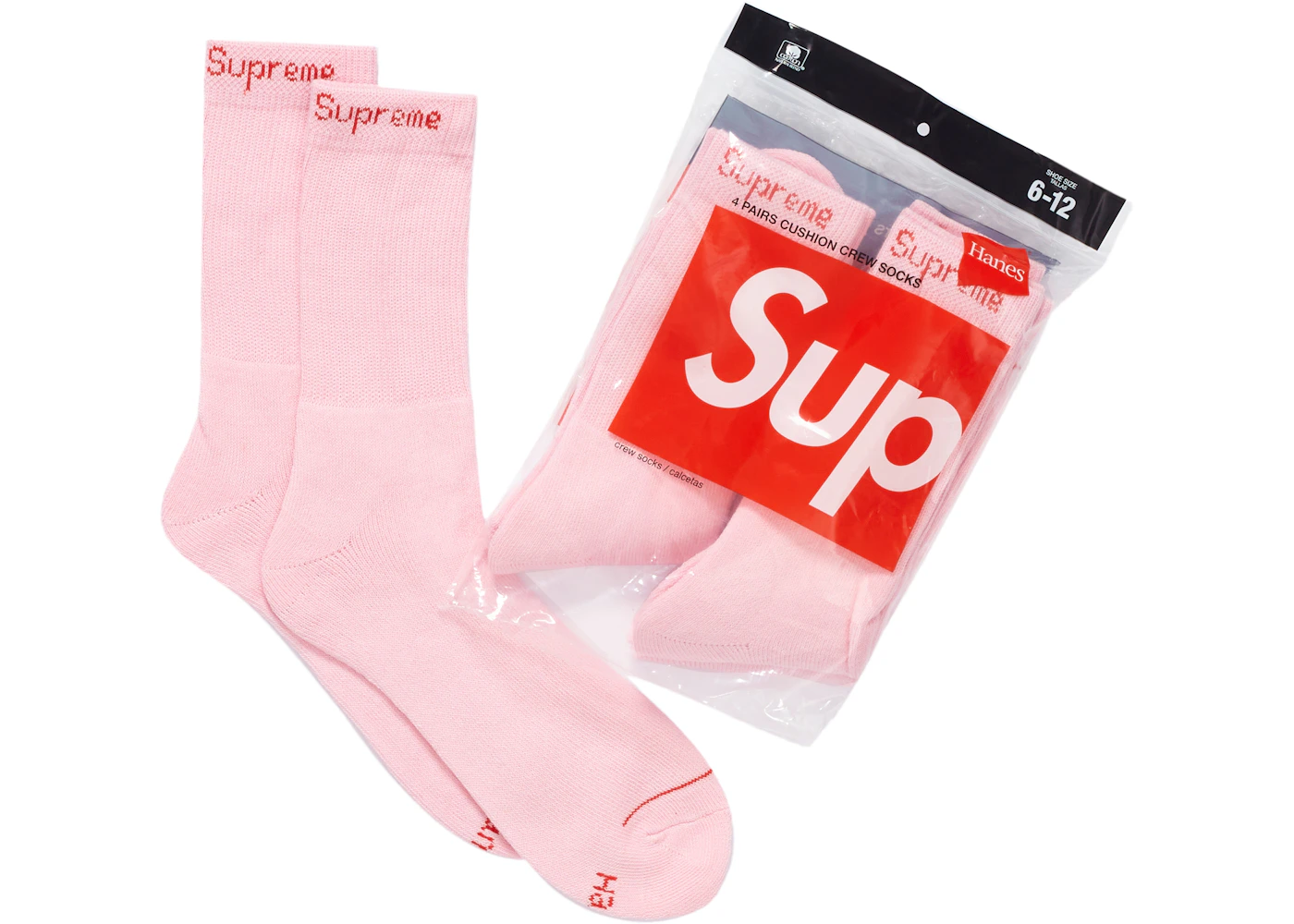 Supreme Hanes Crew Socks (4 Pack) Pink - FW21 - US