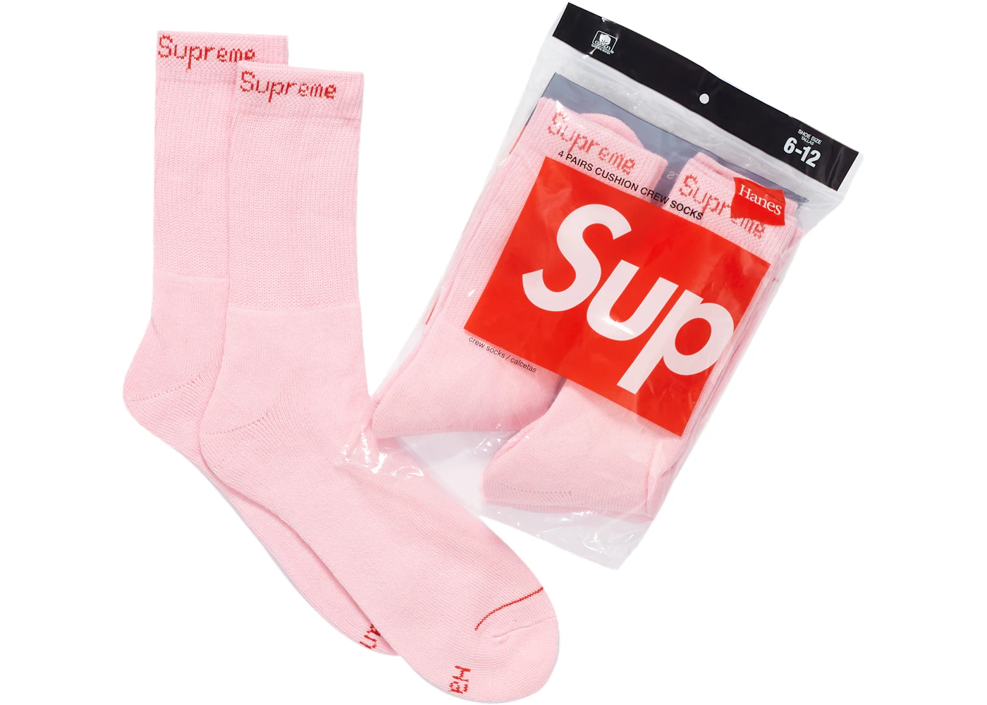 Supreme Hanes Crew Socks 4 Pack Pink Fw21 Us Supreme Hanes Crew Socks 4 Pack Pink Fw21 Us