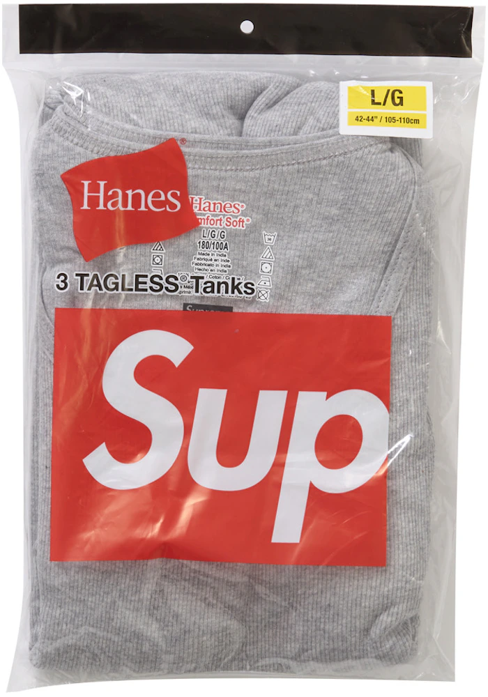 Supreme, Shirts, Supreme Hanes Tagless Black Mens White Beater Tank Top  Small