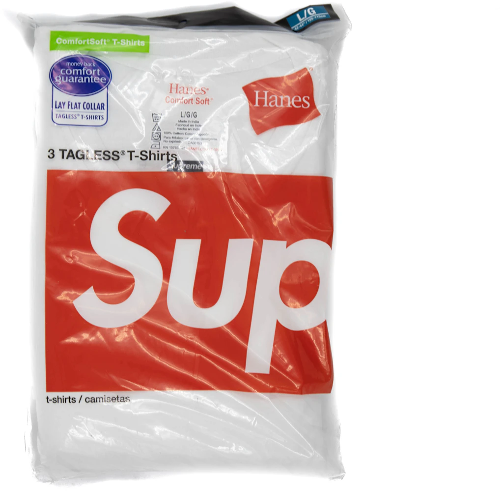 Supreme Hanes Tagless Tees (3 Pack) White T 3 SUP-FW17-03 - KICKS CREW