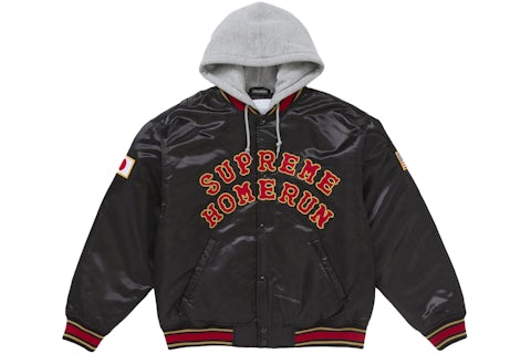 Supreme Homerun Satin Hooded Varsity Jacket Black Men's SS25 US