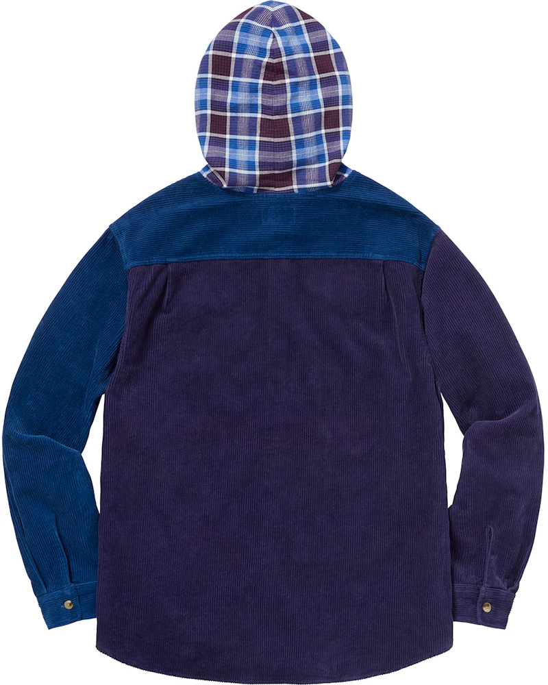 Supreme Hooded Color Blocked Corduroy Shirt Royal/Purple Men's - FW18 - US