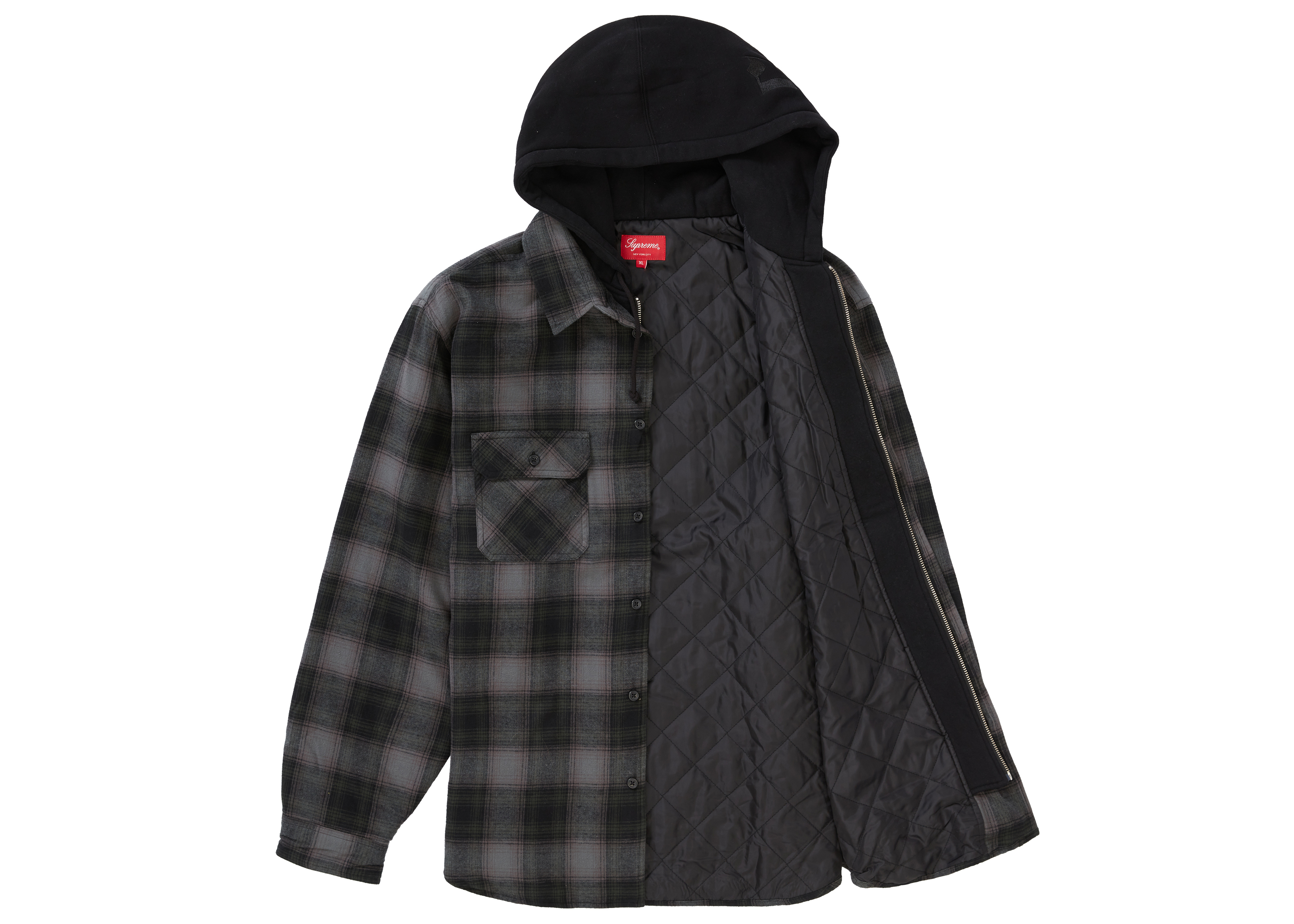 XL 黒 Supreme Hooded Flannel Zip Up Shirt