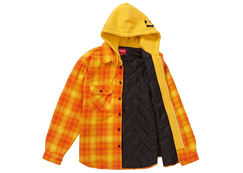 Supreme Hooded Flannel Zip Up Shirt Orange Men's - FW21 - US