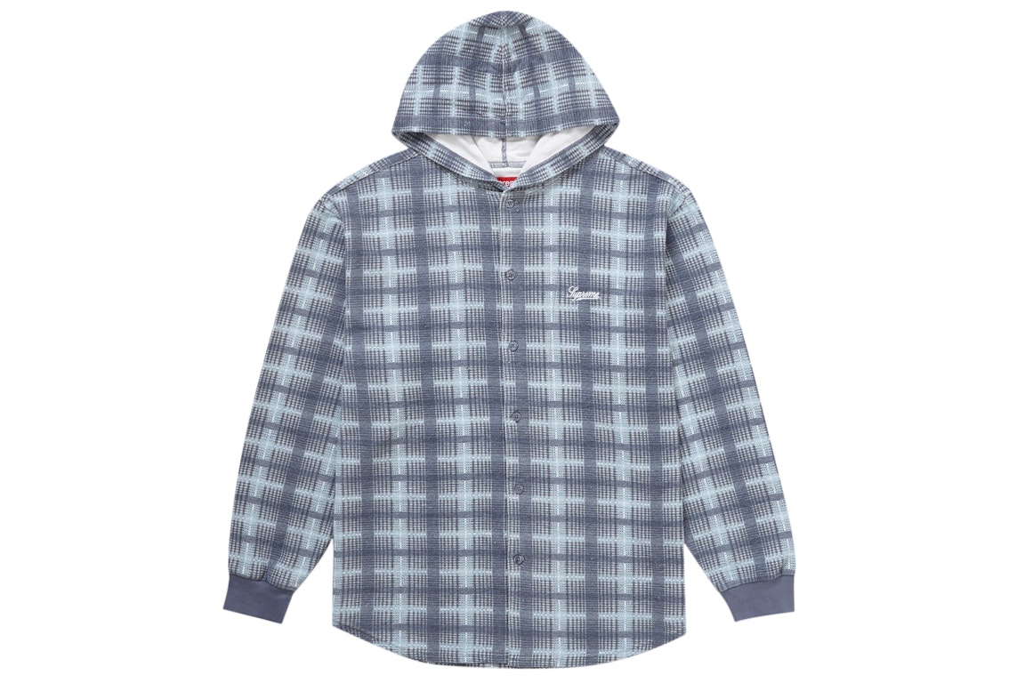 Pre-owned Supreme Hooded Plaid Knit Shirt Blue