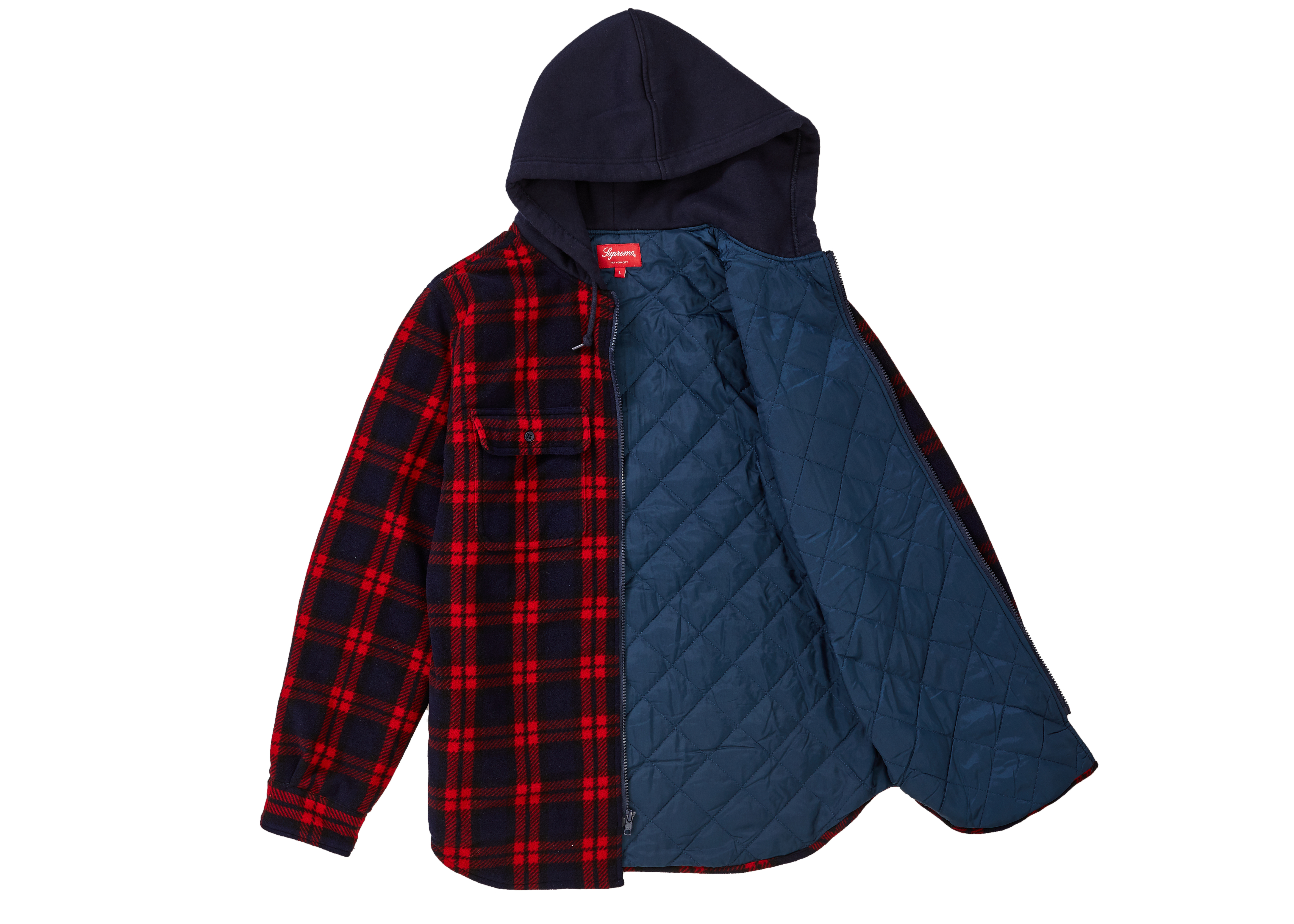 Supreme Hooded Plaid Work Shirt Navy Men's - FW18 - US