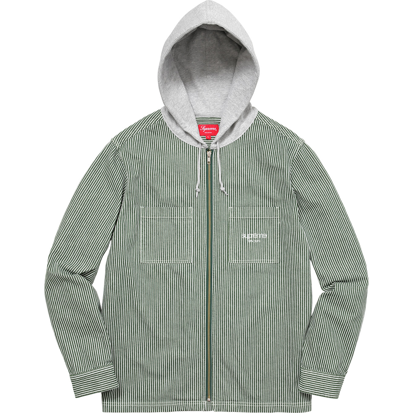Supreme Hooded Stripe Denim Zip Up Shirt Green メンズ - FW17 - JP