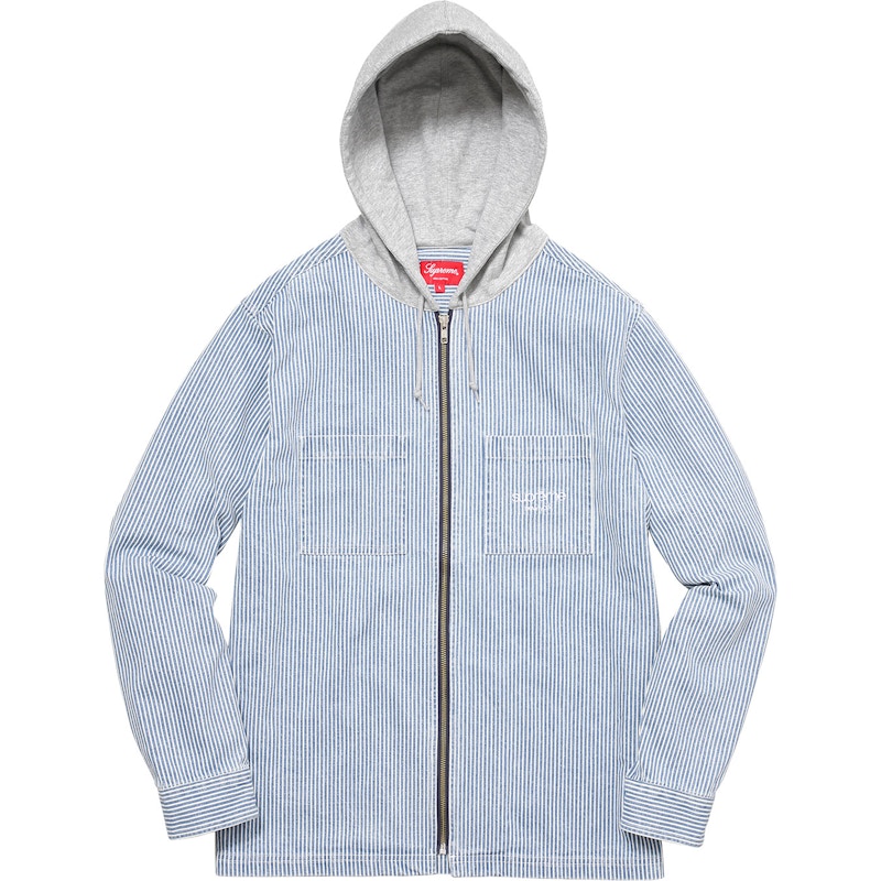 Supreme Hooded Stripe Denim Zip Up Shirt