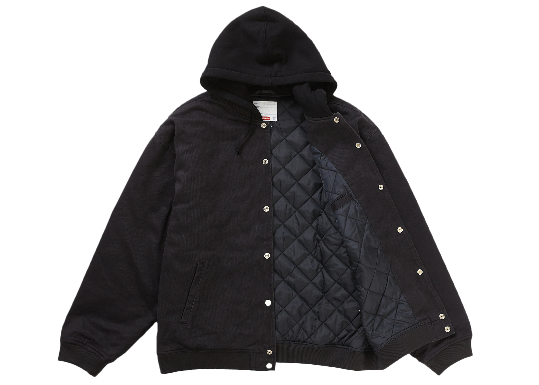 サイズはXL色はブラックSupreme Hooded Twill Varsity Jacket 22XL