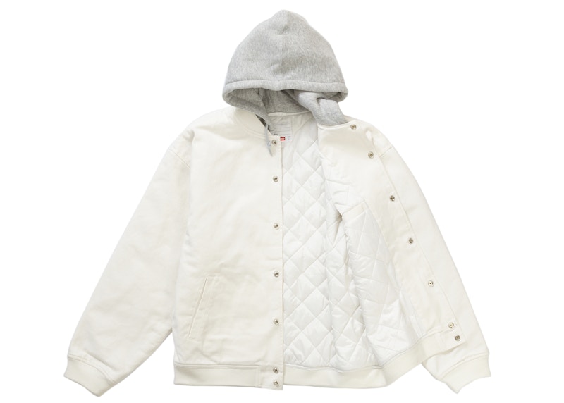 Supreme Hooded Twill Varsity Jacket White Men's - SS22 - US