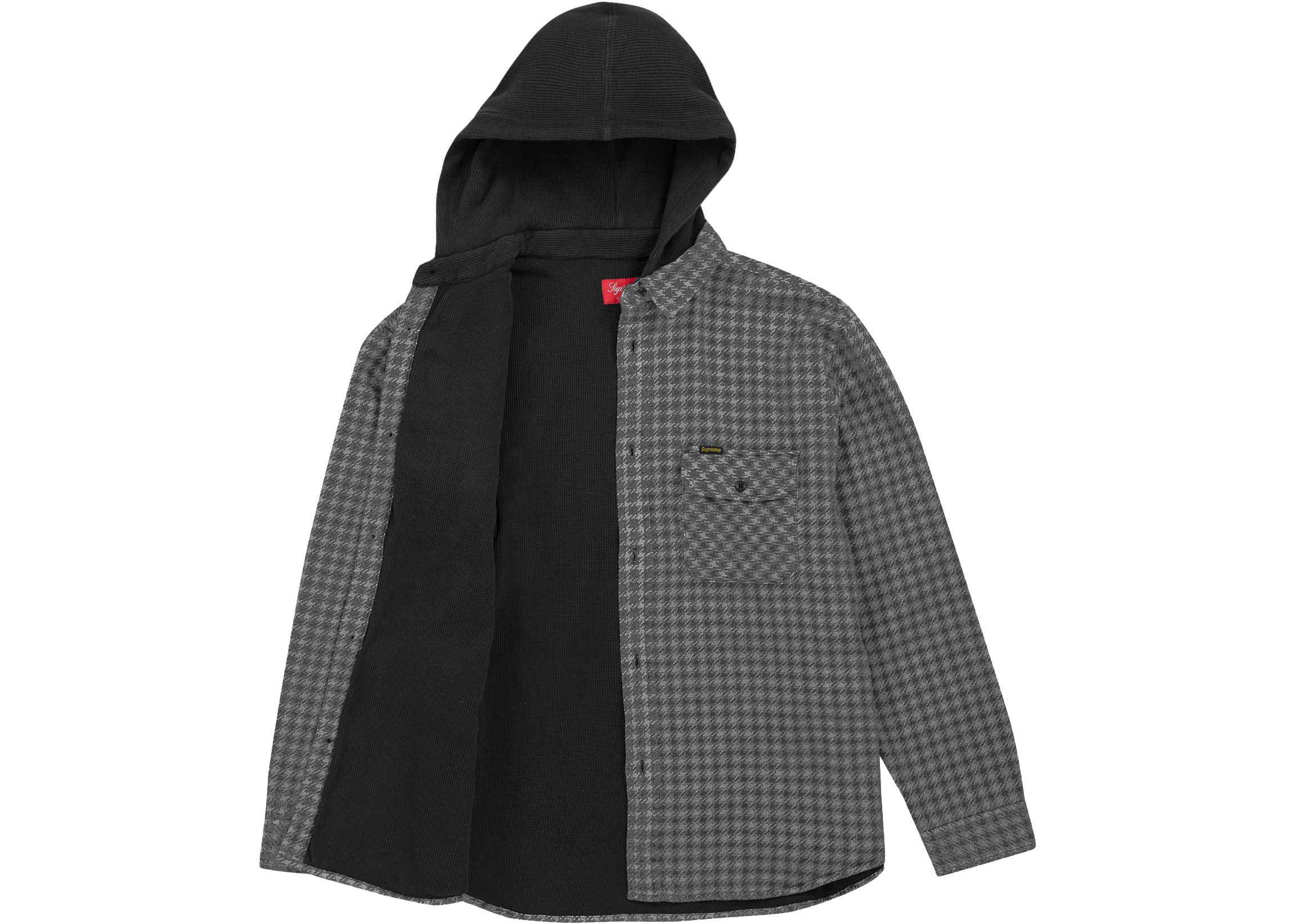 Supreme Houndstooth Flannel Hooded Shirt Black Men's - FW22 - GB