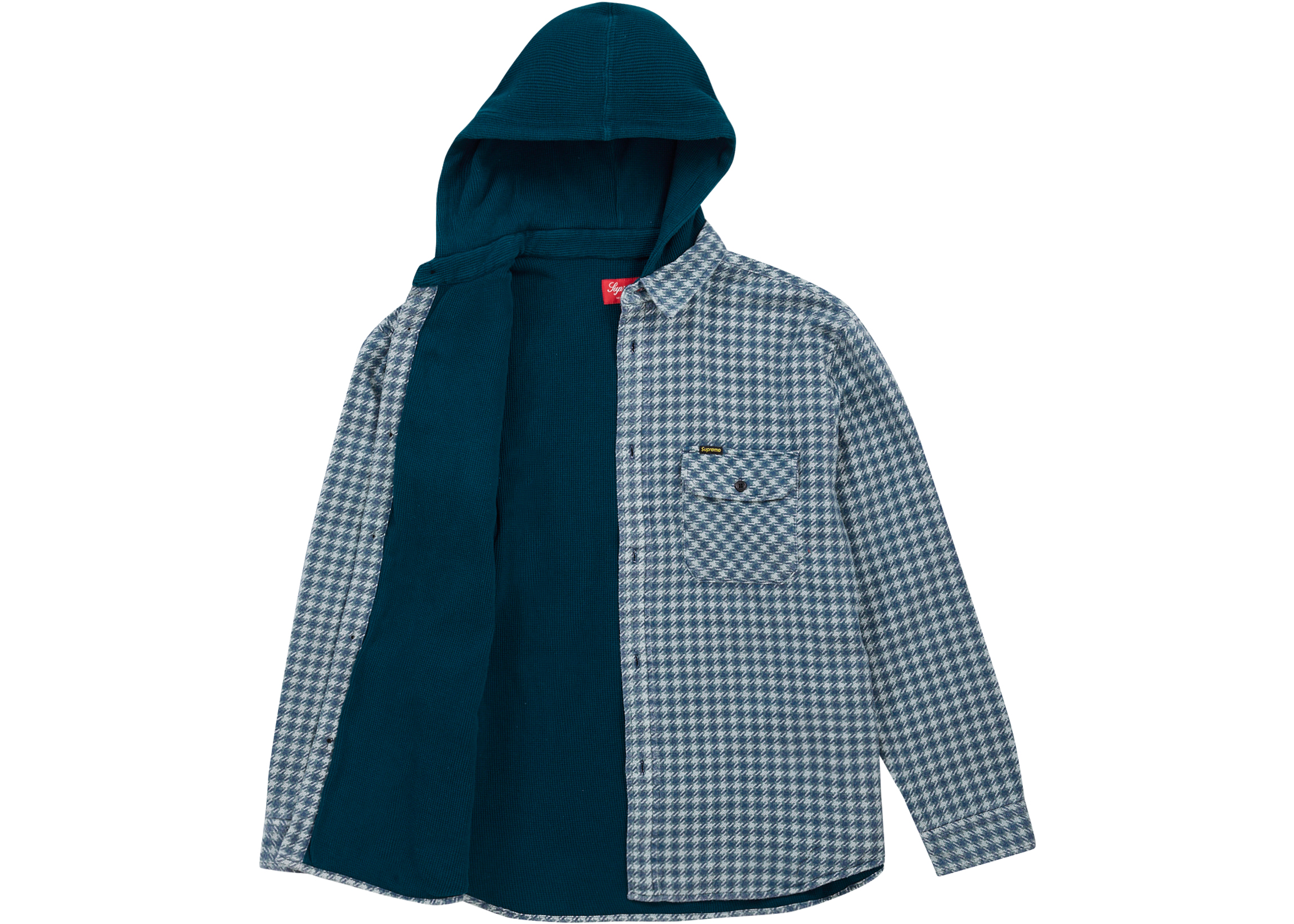 Supreme Houndstooth Flannel Hooded Shirt Light Navy Men's - FW22 - GB