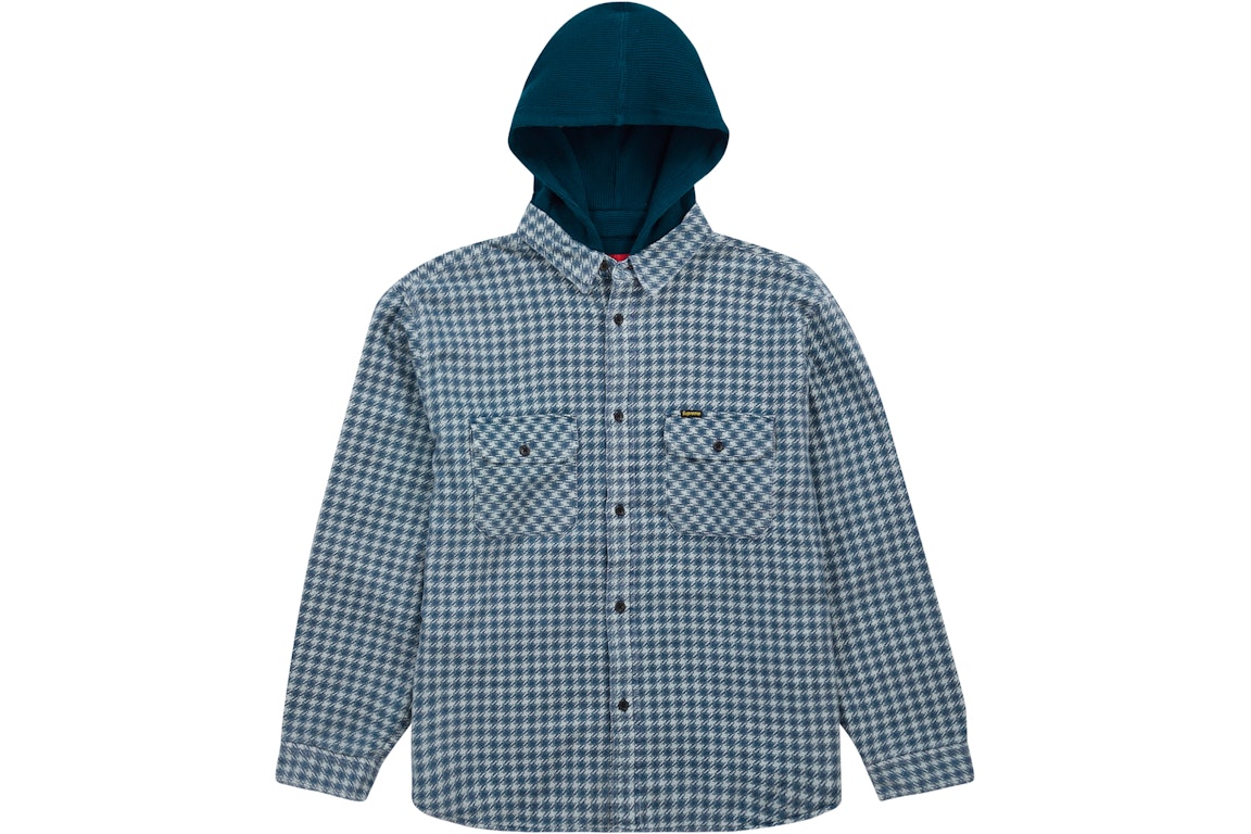 Pre-owned Supreme Houndstooth Flannel Hooded Shirt Light Navy