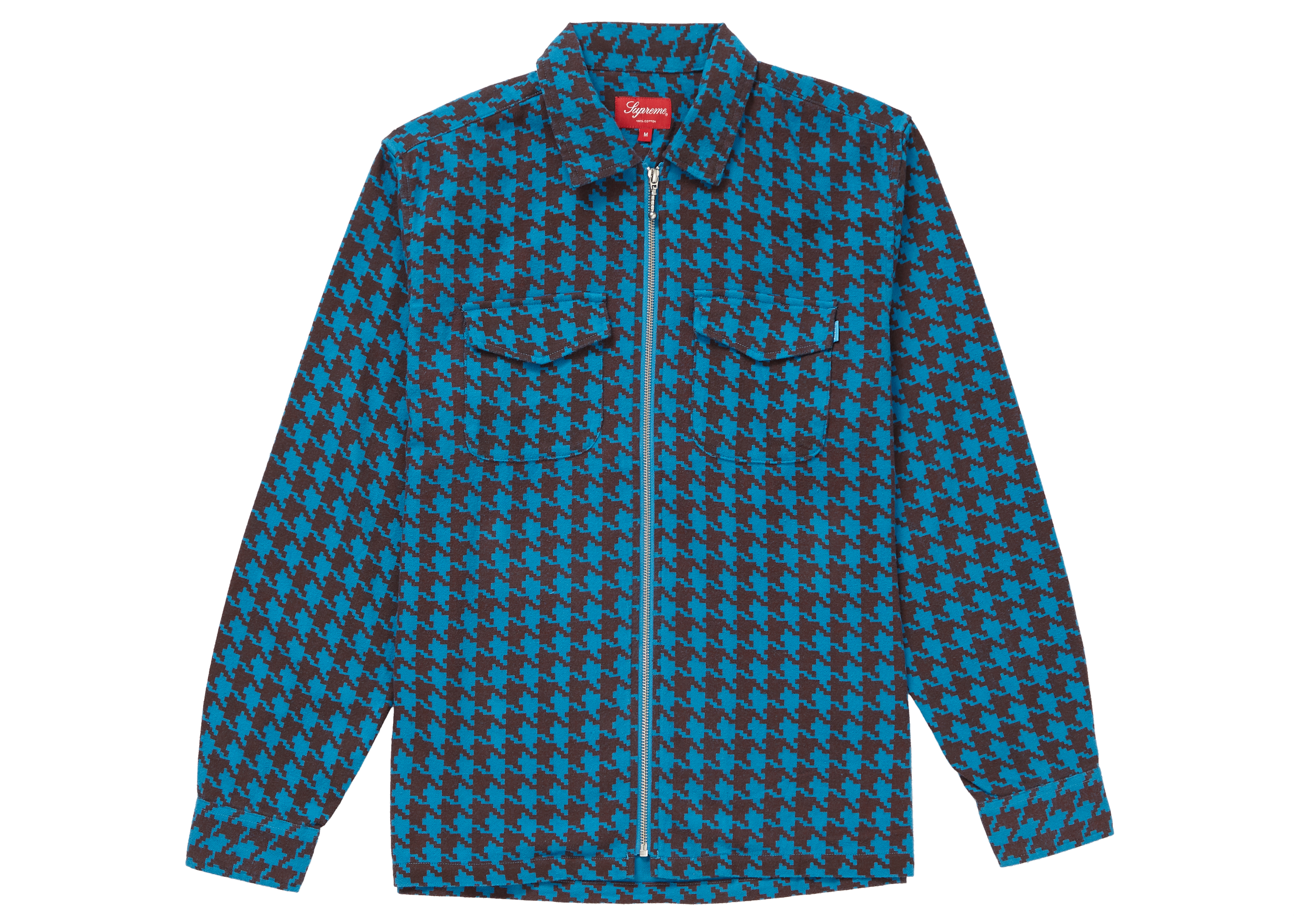 Supreme Houndstooth Flannel Zip Up Shirt Blue