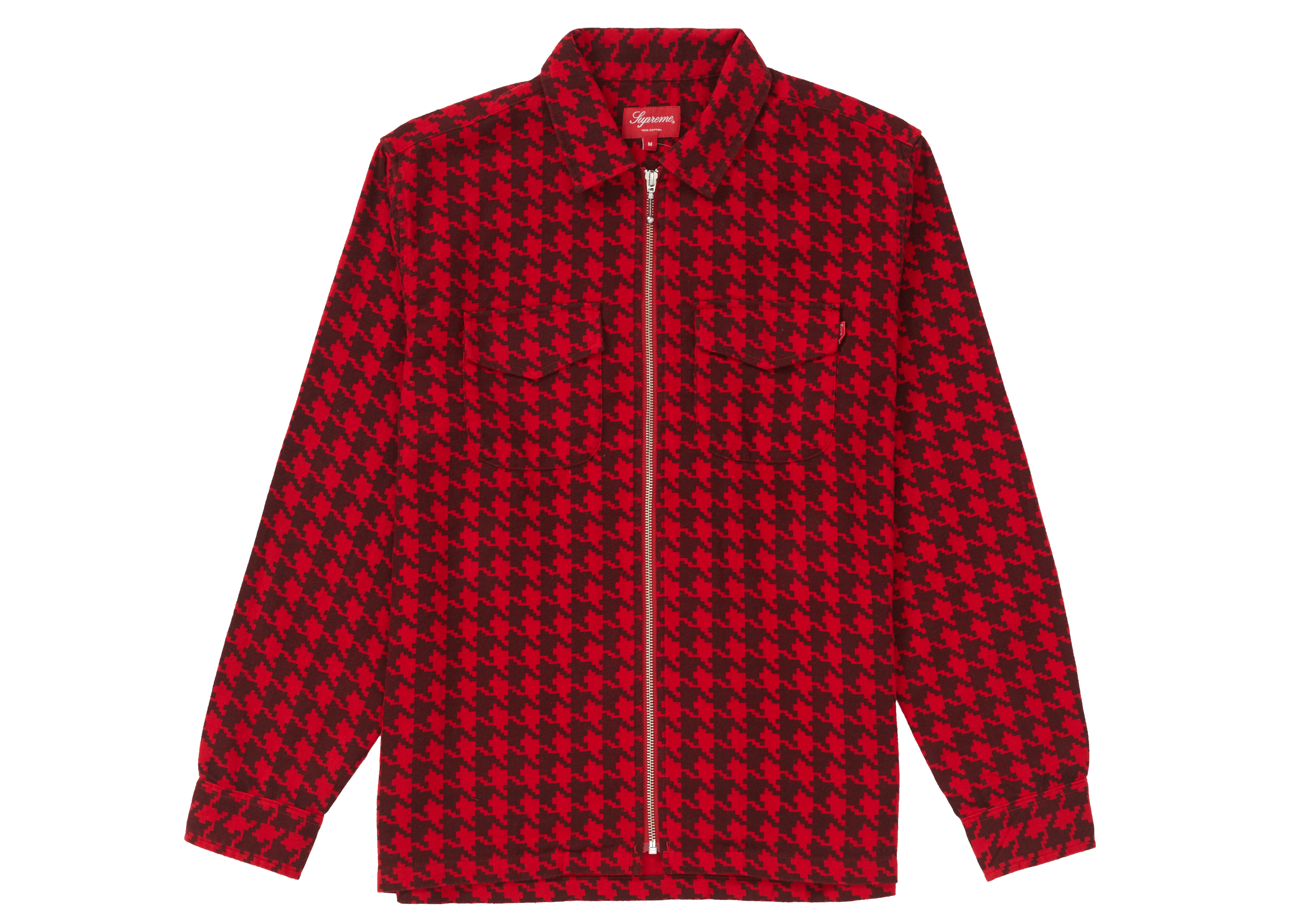 Supreme Houndstooth Flannel Zip Up Shirt Red Men's - FW18 - GB