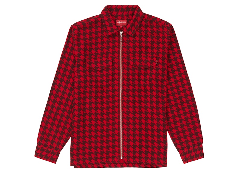 Supreme Houndstooth Flannel Zip Up Shirt Red - FW18 Men's - GB