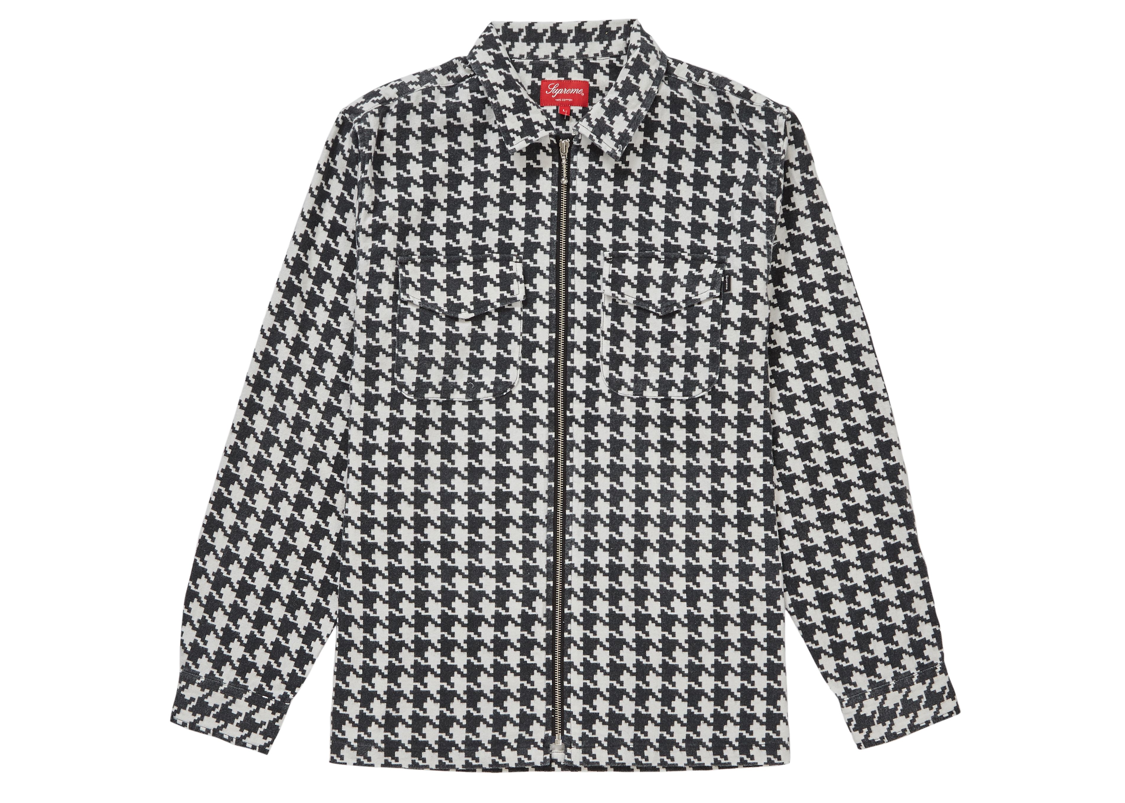 Supreme Houndstooth Flannel Zip Up Shirt White - FW18