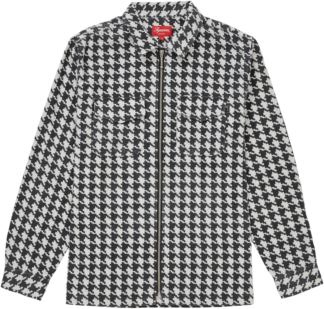 Supreme Houndstooth Flannel Zip Up Shirt White Men's - FW18 - US
