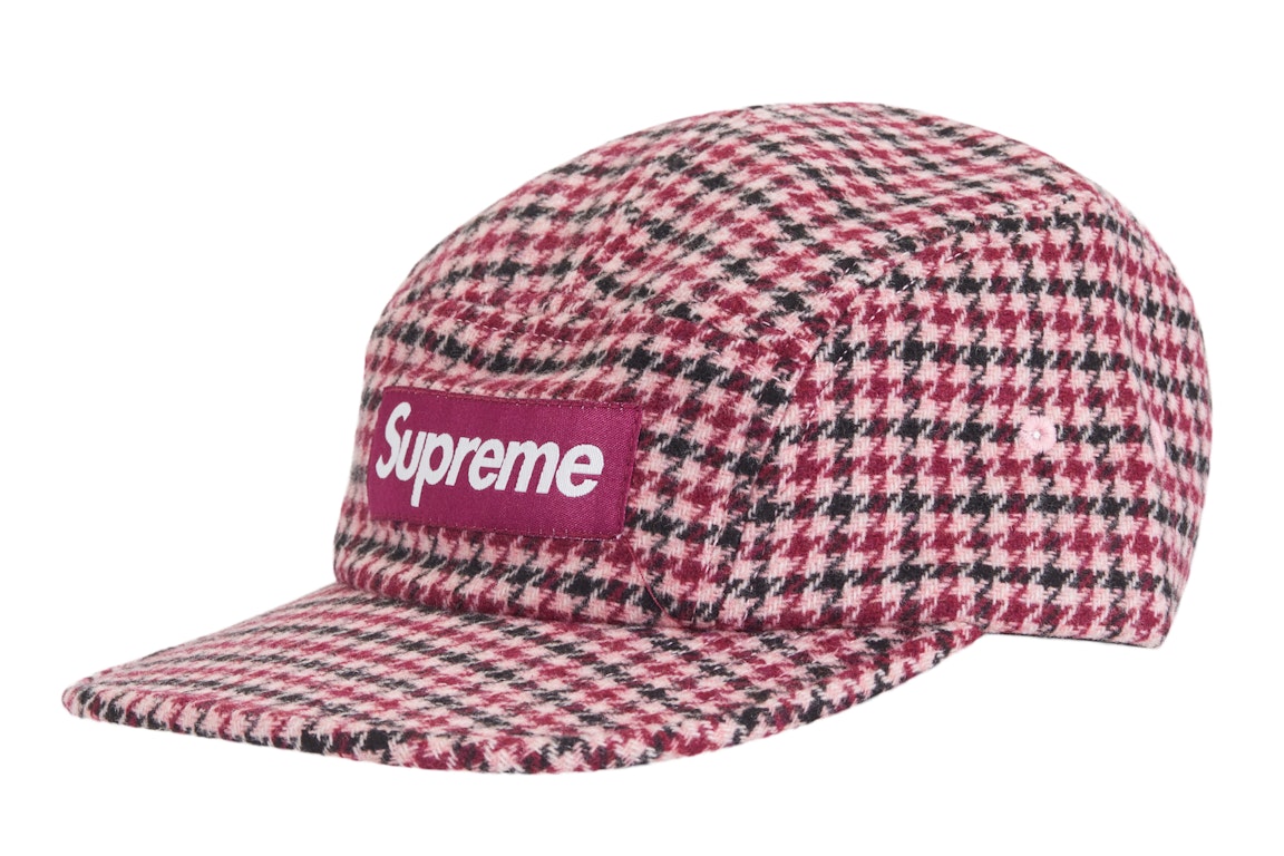 Pre-owned Supreme Houndstooth Wool Camp Cap Pink