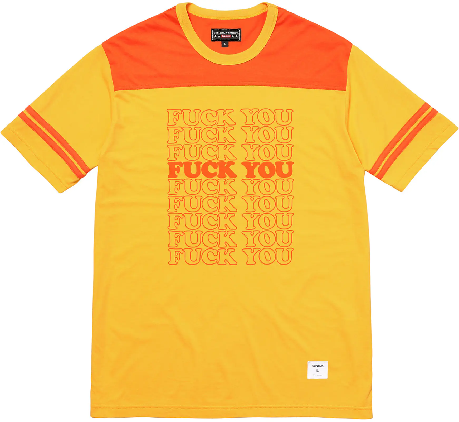 Supreme Hysteric Glamour Fuck You Football Tee Yellow Fw17 Cn
