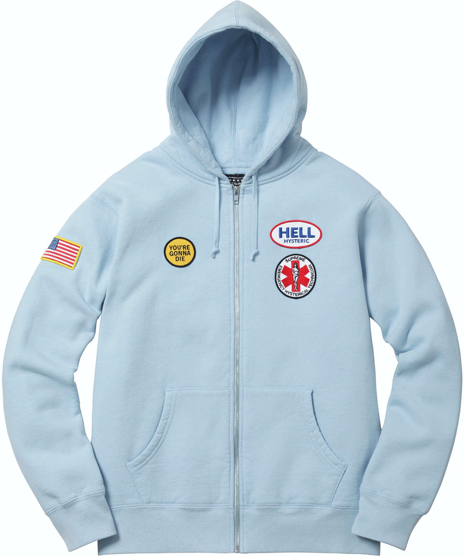 Supreme Hysteric Glamour Patches Zip Up Sweatshirt Light Blue - FW17