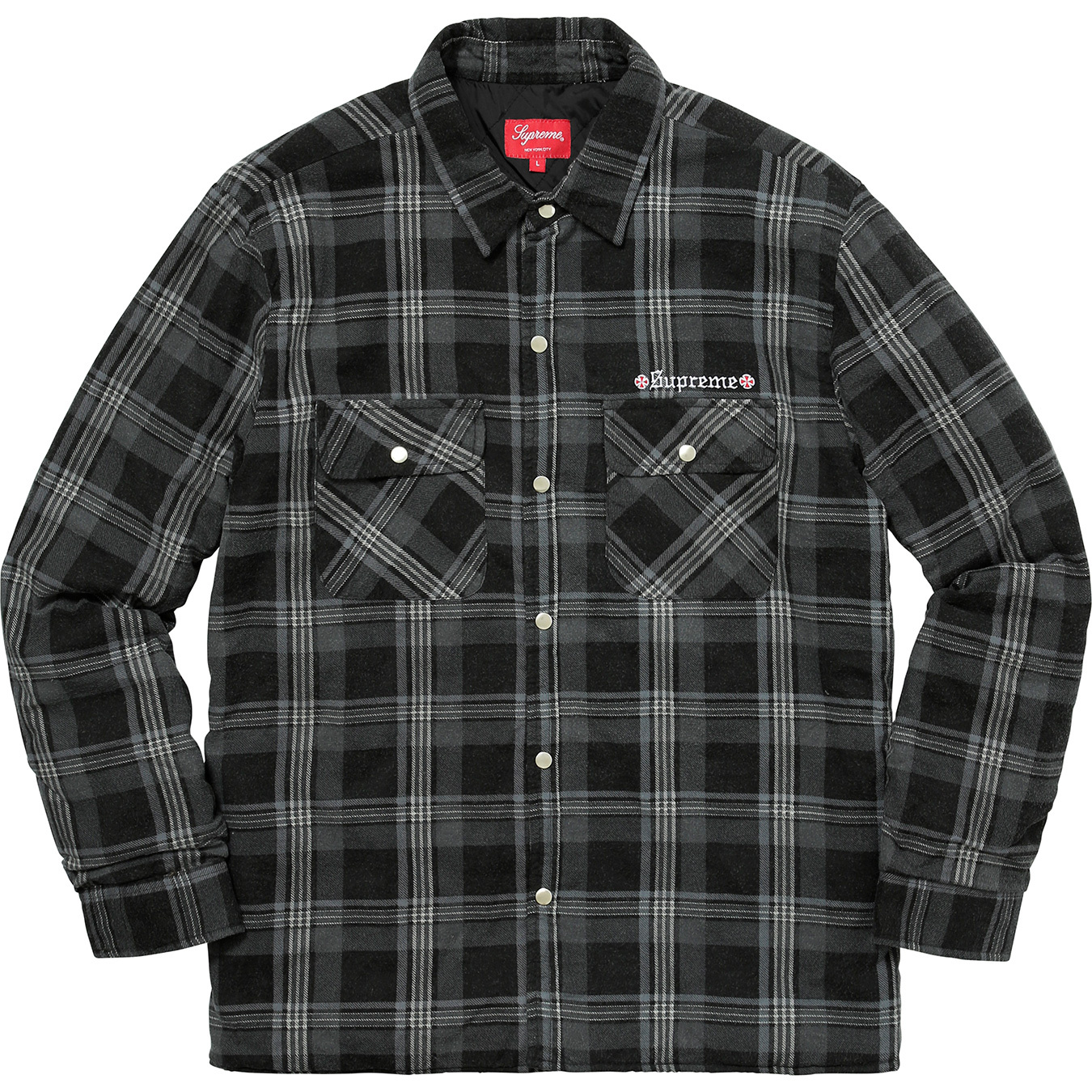 Supreme Independent Quilted Flannel Shirt Black Men's   FW   US