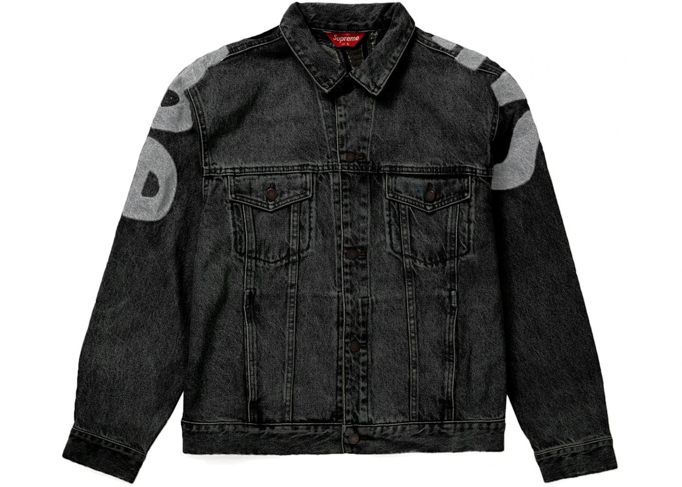 Supreme Script Jacquard Denim Trucker Jacket Washed Black Men's - FW22 - US