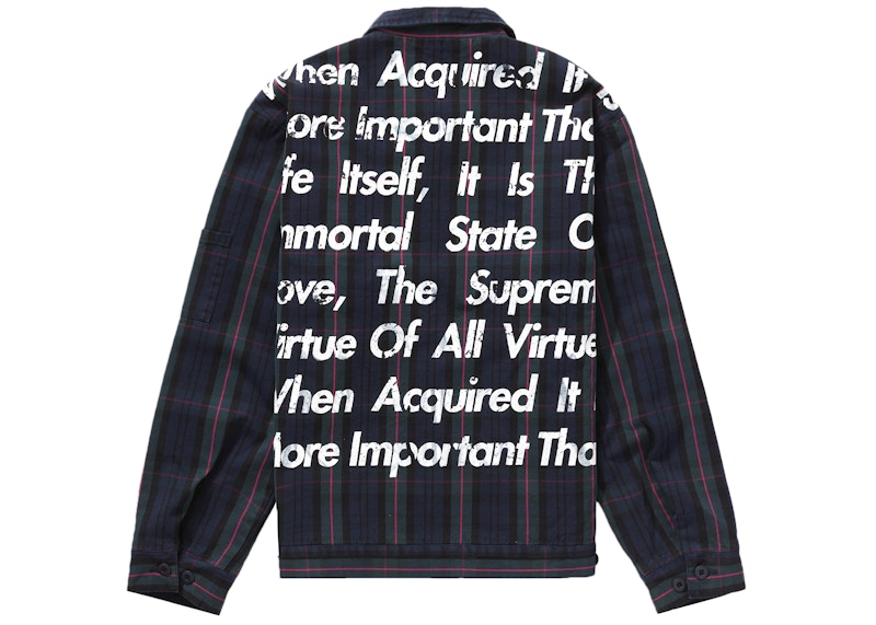 Supreme JUNYA WATANABE CDG MAN Printed Work Jacket Navy Plaid ...