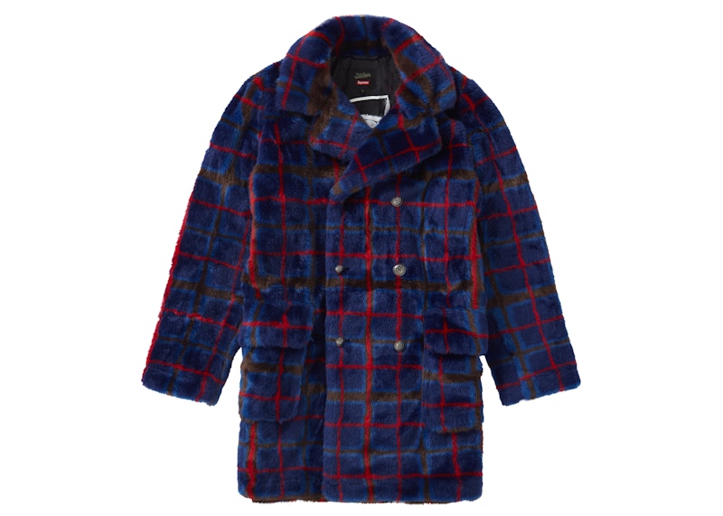 Supreme Jean Paul Gaultier Double Breasted Plaid Faux Fur Coat