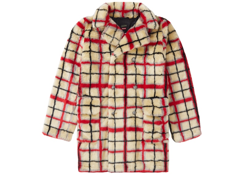 Supreme Jean Paul Gaultier Double Breasted Plaid Faux Fur Coat