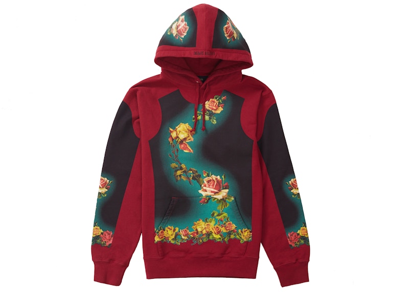 Supreme Jean Paul Gaultier Floral Print Hooded Sweatshirt Cardinal