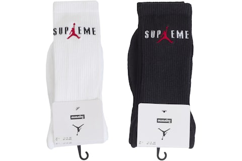 Supreme Jordan Crew Socks (2 Pack) Black/White FW24 US