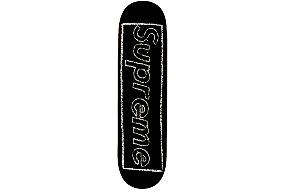 Skateboard Supreme KAWS logo blanc noir